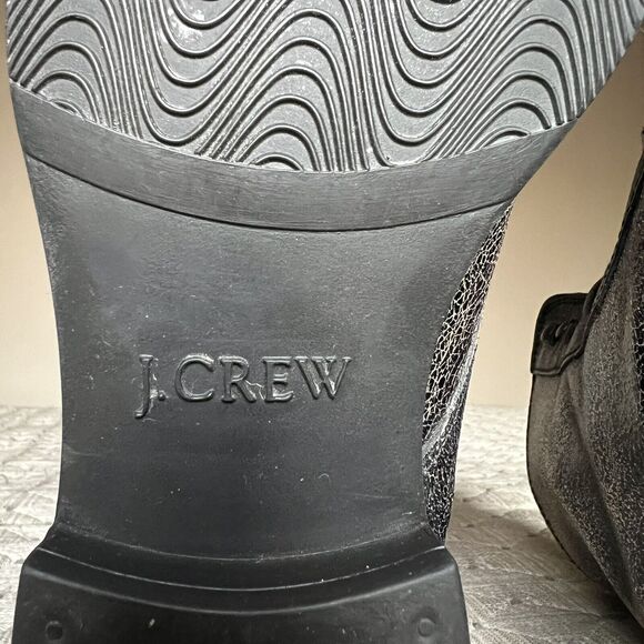 J. Crew Distressed Crackle Dark Brown Leather Lace Up Ankle Boot Women’s 7.5 - Picture 13 of 16